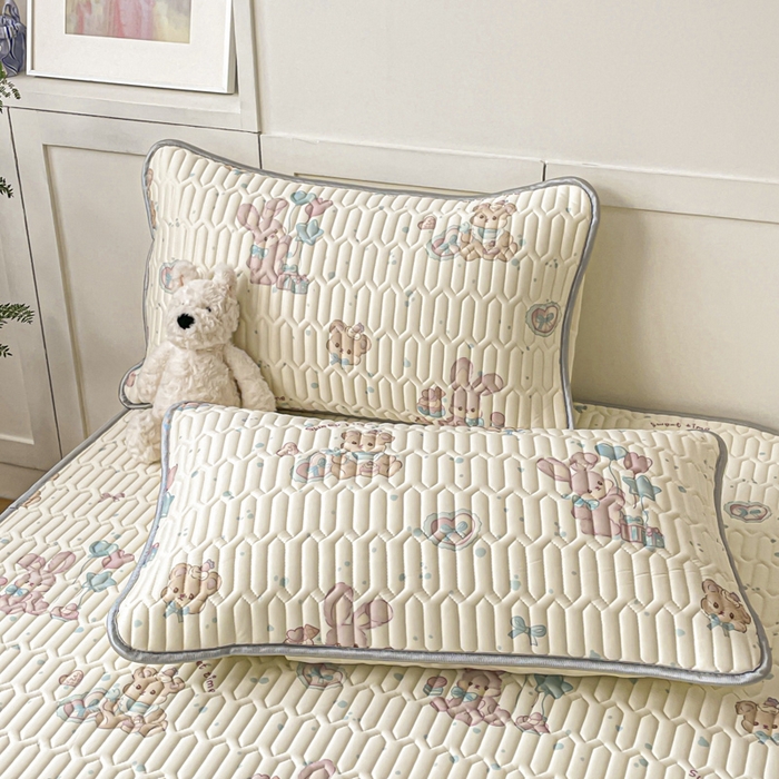 91家纺网 家纺一手货源 找家纺 沐慕 2025新款高克重小清新乳胶凉席-风格一 气球兔兔