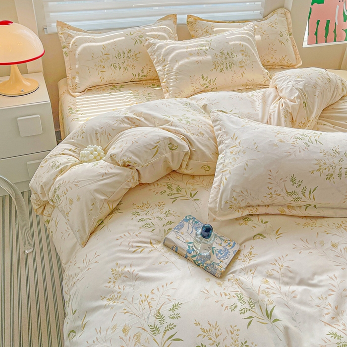 91家纺网 家纺一手货源 找家纺 朵朵家纺 2025新款亲肤水洗棉芦荟棉印花四件套 仙草AA