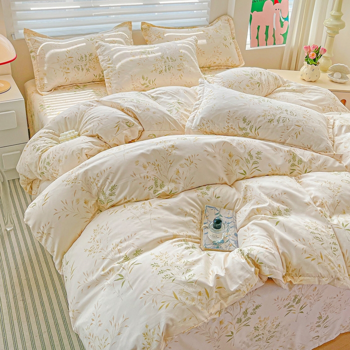 91家纺网 家纺一手货源 找家纺 朵朵家纺 2025新款亲肤水洗棉芦荟棉印花四件套 仙草AA