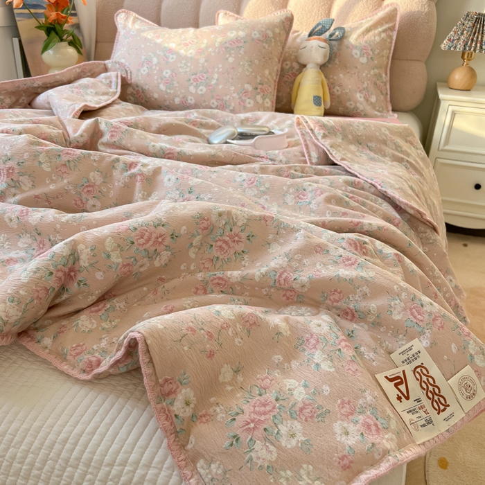 91家纺网 家纺一手货源 找家纺 韩巢家纺 2025夏季新款A类云感双层纱花边款夏被夏凉被空调被薄被子 贝壳边-爱如星辰