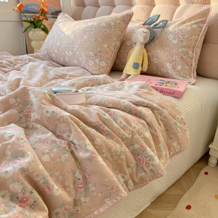 91家纺网 家纺一手货源 找家纺 韩巢家纺 2025夏季新款A类云感双层纱花边款夏被夏凉被空调被薄被子 贝壳边-爱如星辰