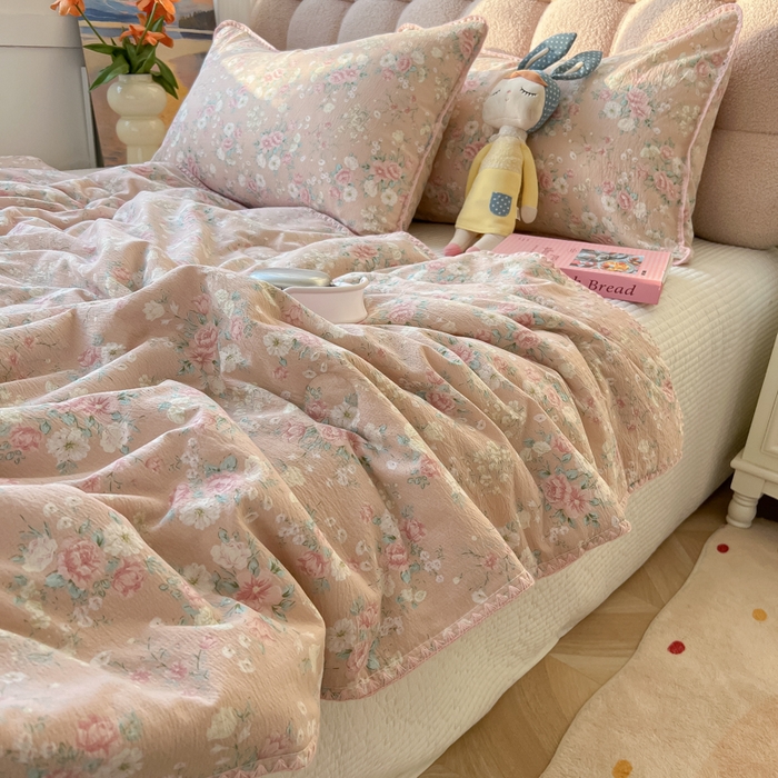 91家纺网 家纺一手货源 找家纺 韩巢家纺 2025夏季新款A类云感双层纱花边款夏被夏凉被空调被薄被子 贝壳边-爱如星辰