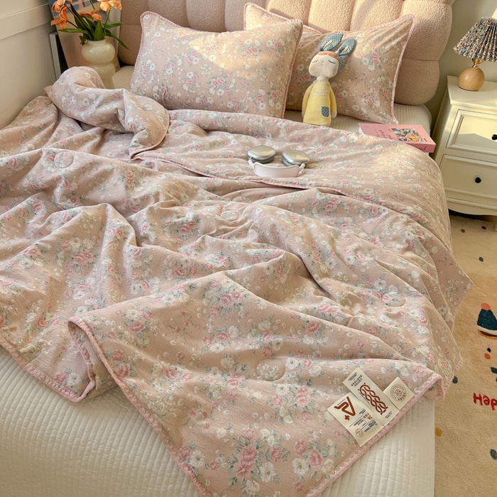 91家纺网 家纺一手货源 找家纺 韩巢家纺 2025夏季新款A类云感双层纱花边款夏被夏凉被空调被薄被子 贝壳边-爱如星辰