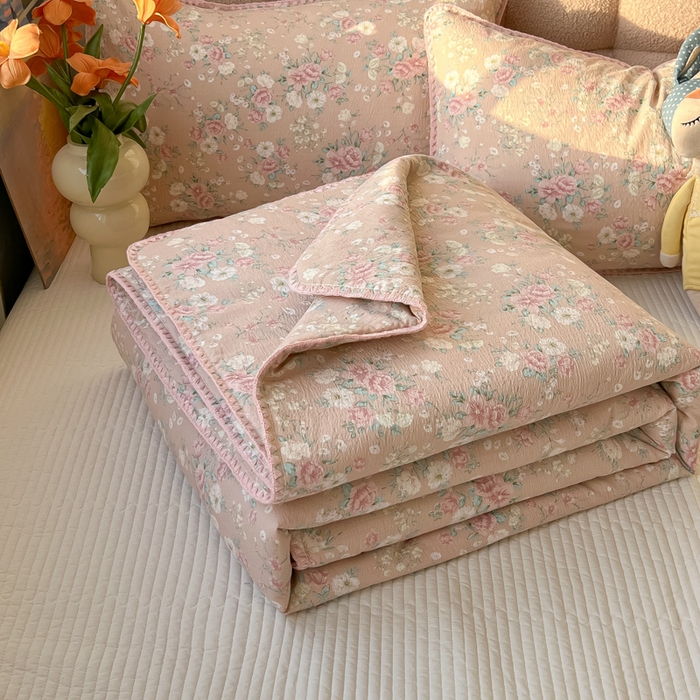 91家纺网 家纺一手货源 找家纺 韩巢家纺 2025夏季新款A类云感双层纱花边款夏被夏凉被空调被薄被子 贝壳边-爱如星辰