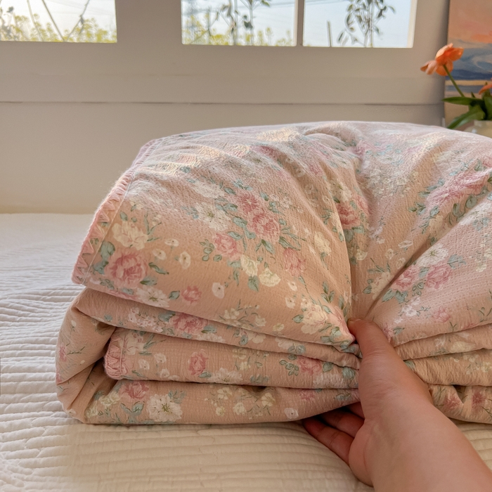 91家纺网 家纺一手货源 找家纺 韩巢家纺 2025夏季新款A类云感双层纱花边款夏被夏凉被空调被薄被子 贝壳边-爱如星辰