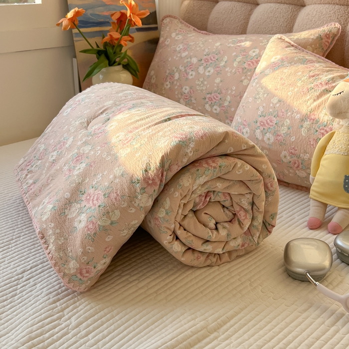 91家纺网 家纺一手货源 找家纺 韩巢家纺 2025夏季新款A类云感双层纱花边款夏被夏凉被空调被薄被子 贝壳边-爱如星辰