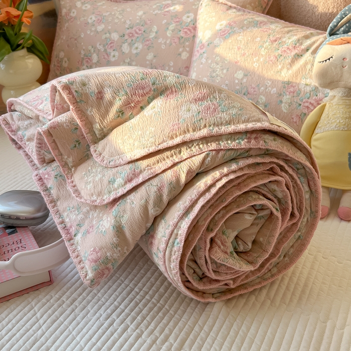 91家纺网 家纺一手货源 找家纺 韩巢家纺 2025夏季新款A类云感双层纱花边款夏被夏凉被空调被薄被子 贝壳边-爱如星辰