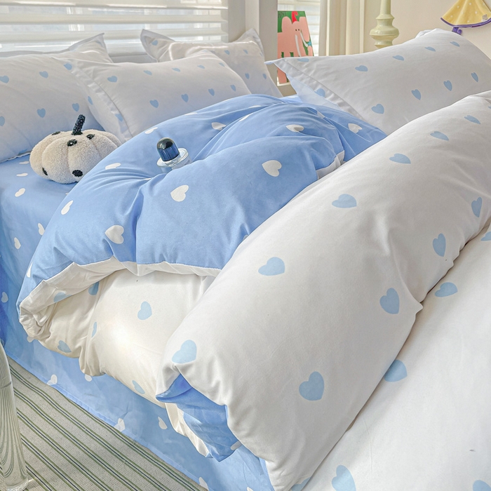 91家纺网 家纺一手货源 找家纺 朵朵家纺 2025新款亲肤水洗棉芦荟棉印花四件套 小心请