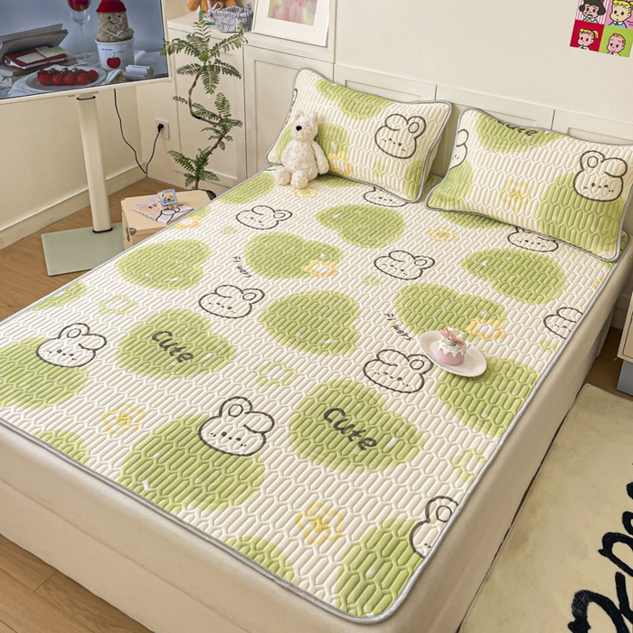 91家纺网 家纺一手货源 找家纺 沐慕 2025新款高克重小清新乳胶凉席-风格一 森系兔