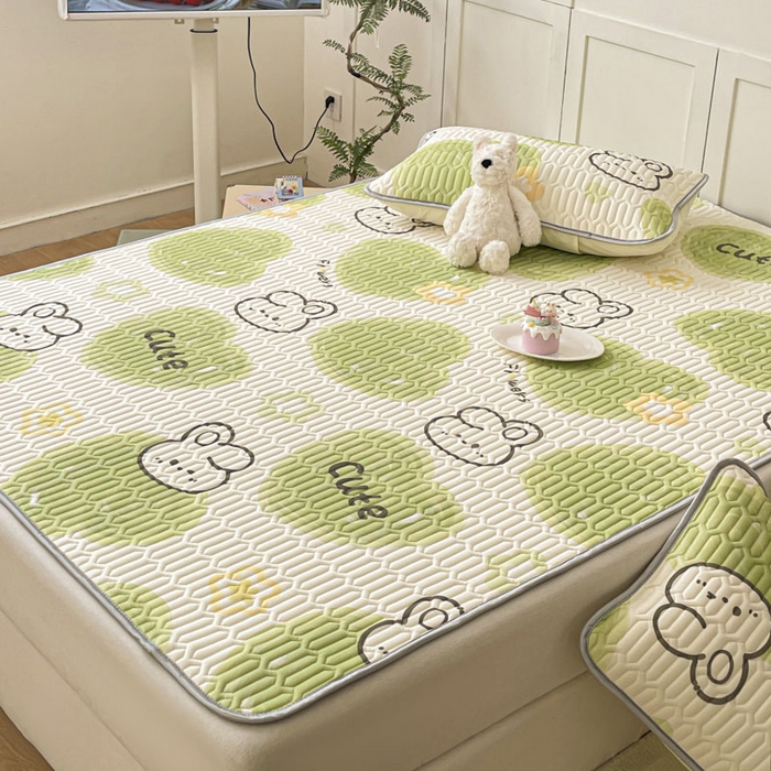 91家纺网 家纺一手货源 找家纺 沐慕 2025新款高克重小清新乳胶凉席-风格一 森系兔