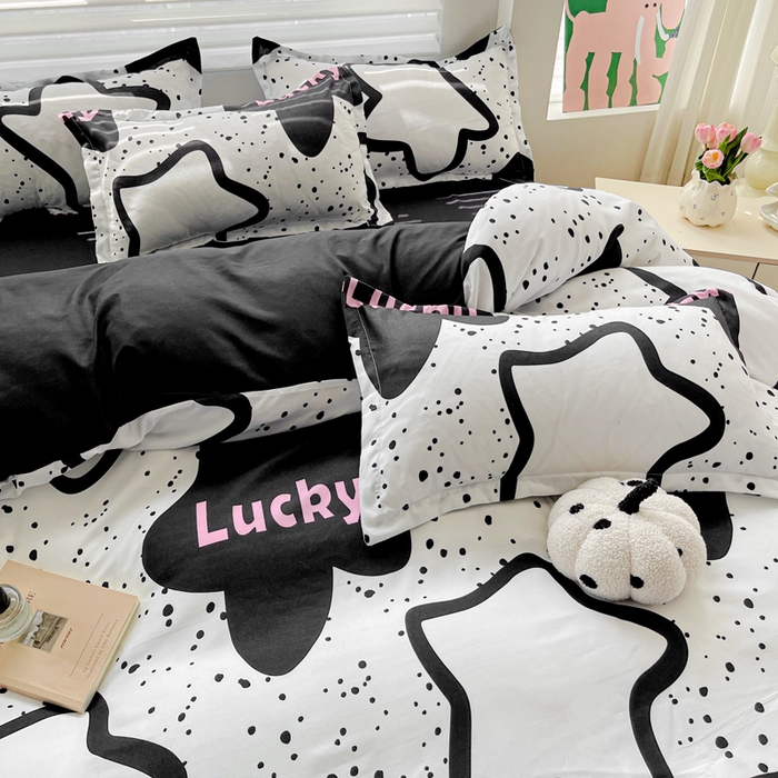 91家纺网 家纺一手货源 找家纺 朵朵家纺 2025新款亲肤水洗棉芦荟棉印花四件套 幸运星