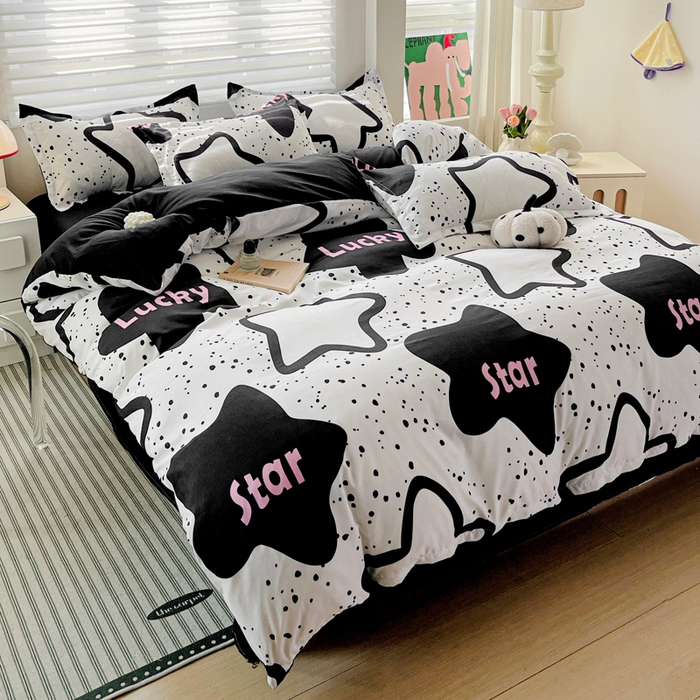 91家纺网 家纺一手货源 找家纺 朵朵家纺 2025新款亲肤水洗棉芦荟棉印花四件套 幸运星