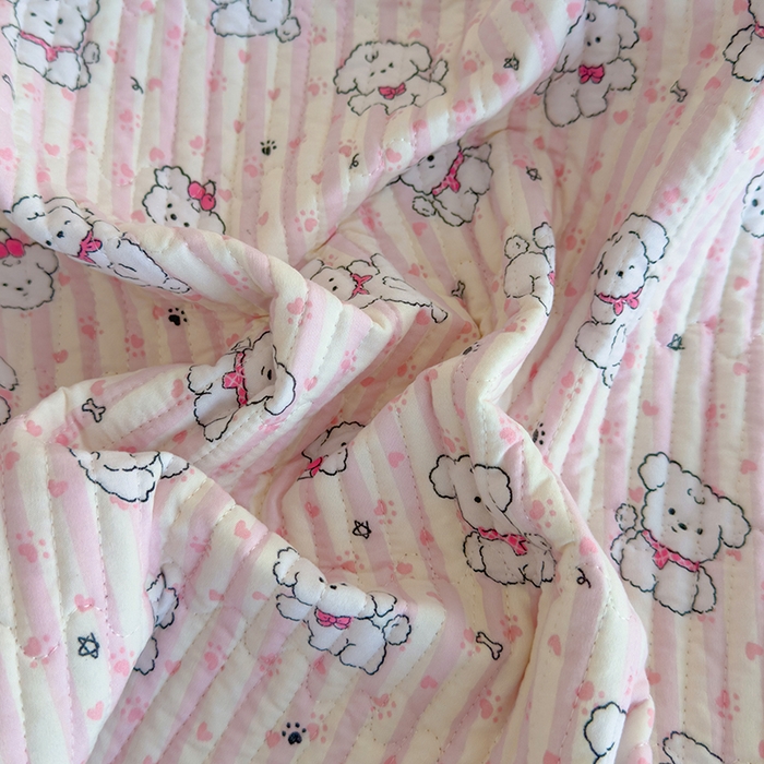 91家纺网 家纺一手货源 找家纺 贝扬思家纺 2025新款双层纱抗菌床盖三件套 粉条小狗印