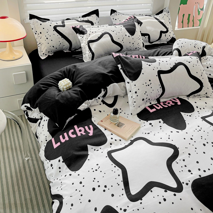 91家纺网 家纺一手货源 找家纺 朵朵家纺 2025新款亲肤水洗棉芦荟棉印花四件套 幸运星