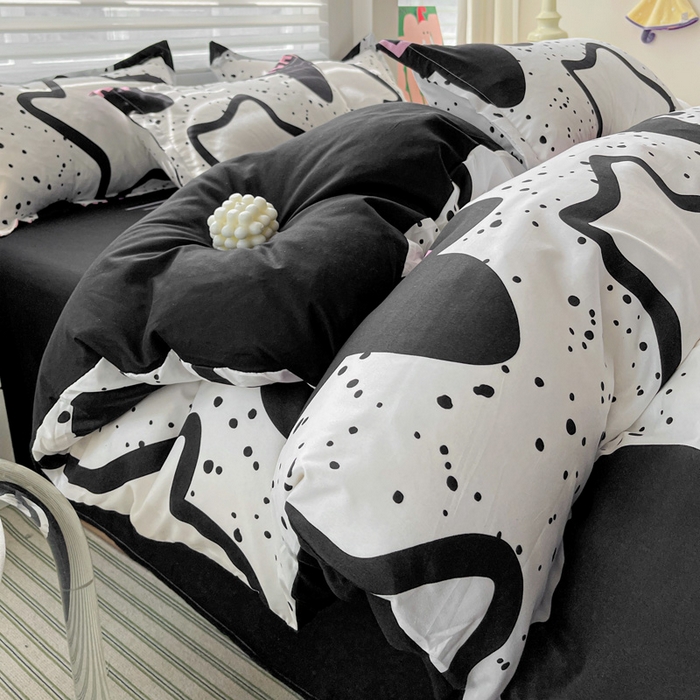 91家纺网 家纺一手货源 找家纺 朵朵家纺 2025新款亲肤水洗棉芦荟棉印花四件套 幸运星