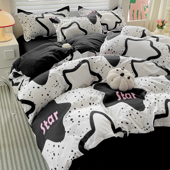 91家纺网 家纺一手货源 找家纺 朵朵家纺 2025新款亲肤水洗棉芦荟棉印花四件套 幸运星