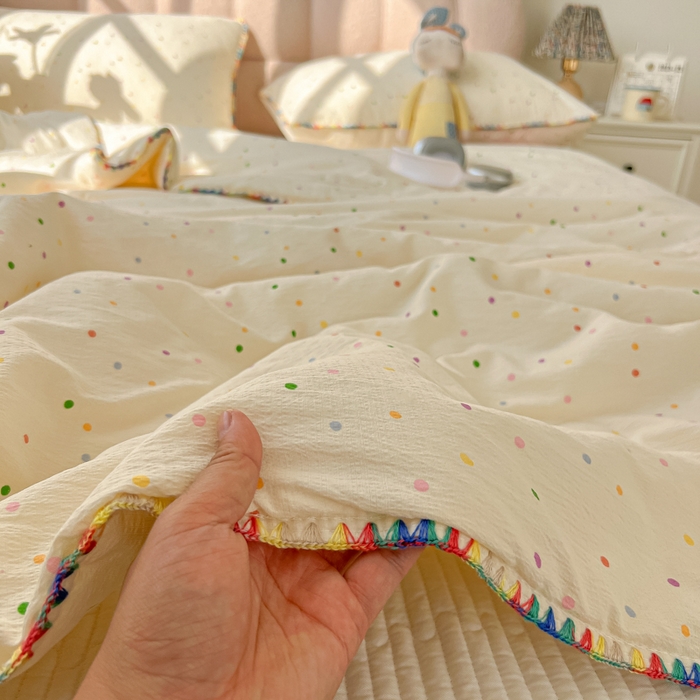 91家纺网 家纺一手货源 找家纺 韩巢家纺 2025夏季新款A类云感双层纱花边款夏被夏凉被空调被薄被子 贝壳边-波点世界