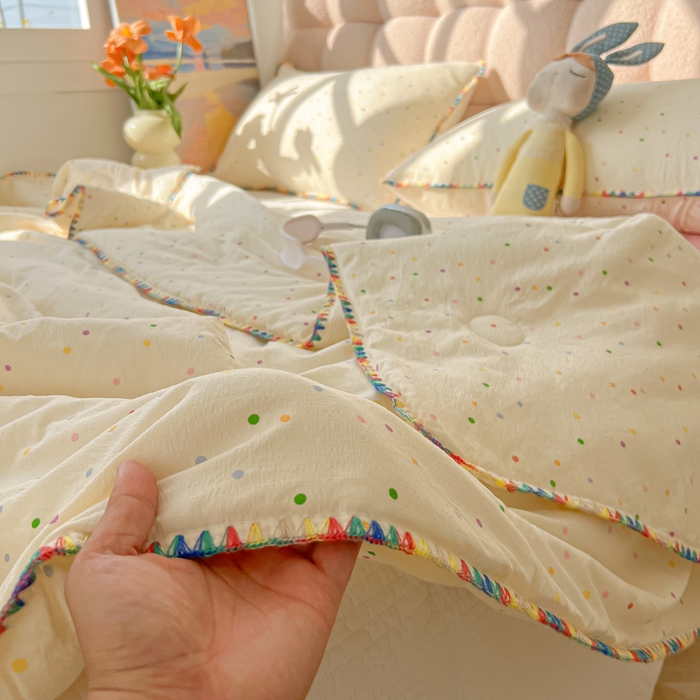 91家纺网 家纺一手货源 找家纺 韩巢家纺 2025夏季新款A类云感双层纱花边款夏被夏凉被空调被薄被子 贝壳边-波点世界