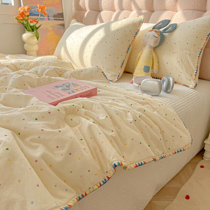 91家纺网 家纺一手货源 找家纺 韩巢家纺 2025夏季新款A类云感双层纱花边款夏被夏凉被空调被薄被子 贝壳边-波点世界