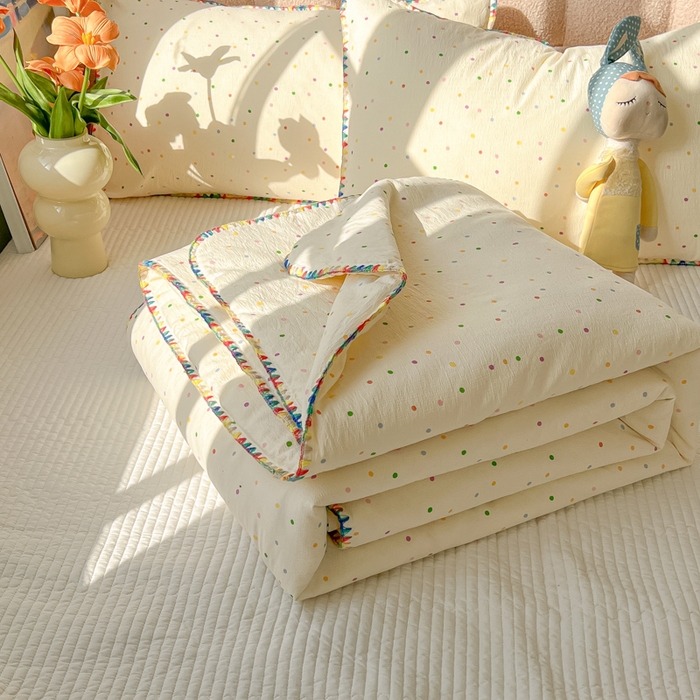 91家纺网 家纺一手货源 找家纺 韩巢家纺 2025夏季新款A类云感双层纱花边款夏被夏凉被空调被薄被子 贝壳边-波点世界