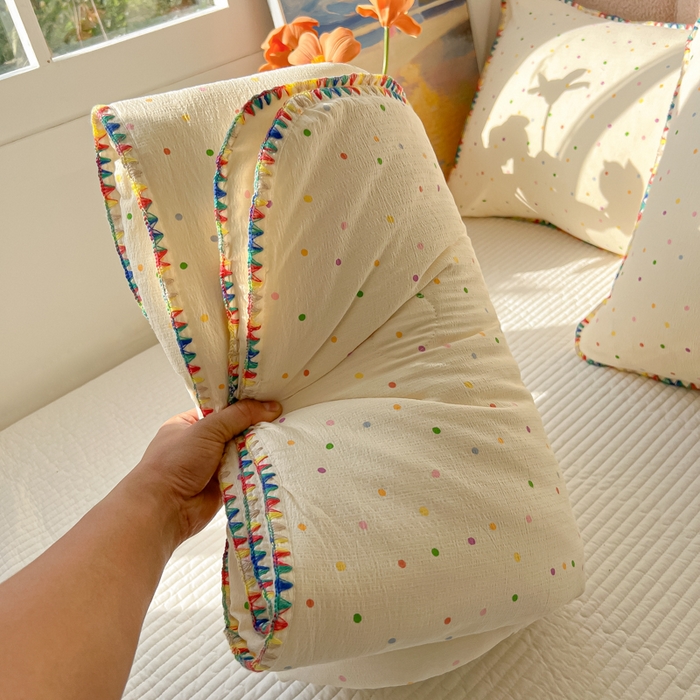 91家纺网 家纺一手货源 找家纺 韩巢家纺 2025夏季新款A类云感双层纱花边款夏被夏凉被空调被薄被子 贝壳边-波点世界