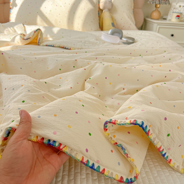 91家纺网 家纺一手货源 找家纺 韩巢家纺 2025夏季新款A类云感双层纱花边款夏被夏凉被空调被薄被子 贝壳边-波点世界