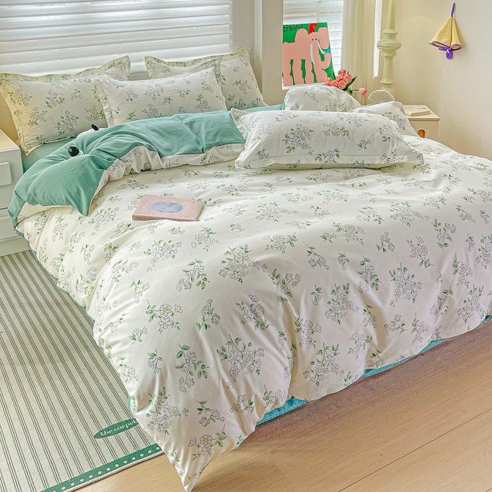 91家纺网 家纺一手货源 找家纺 朵朵家纺 2025新款亲肤水洗棉芦荟棉印花四件套 寻香