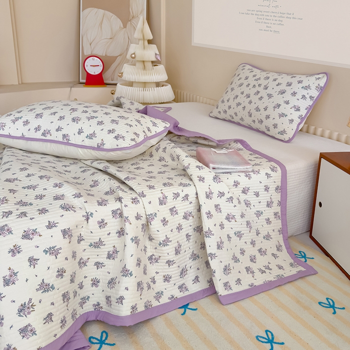 91家纺网 家纺一手货源 找家纺 贝扬思家纺 2025新款双层纱抗菌床盖三件套 半秋风铃