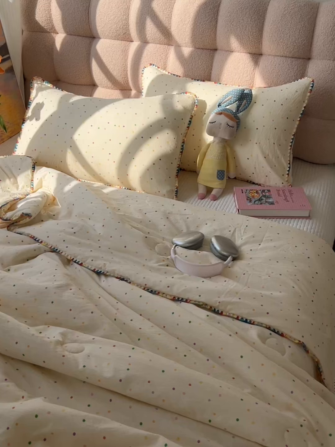 91家纺网 家纺一手货源 找家纺 韩巢家纺 2025夏季新款A类云感双层纱花边款夏被夏凉被空调被薄被子 贝壳边-波点世界