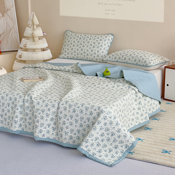 91家纺网 家纺一手货源 找家纺 贝扬思家纺 2025新款双层纱抗菌床盖三件套 春日与玫瑰