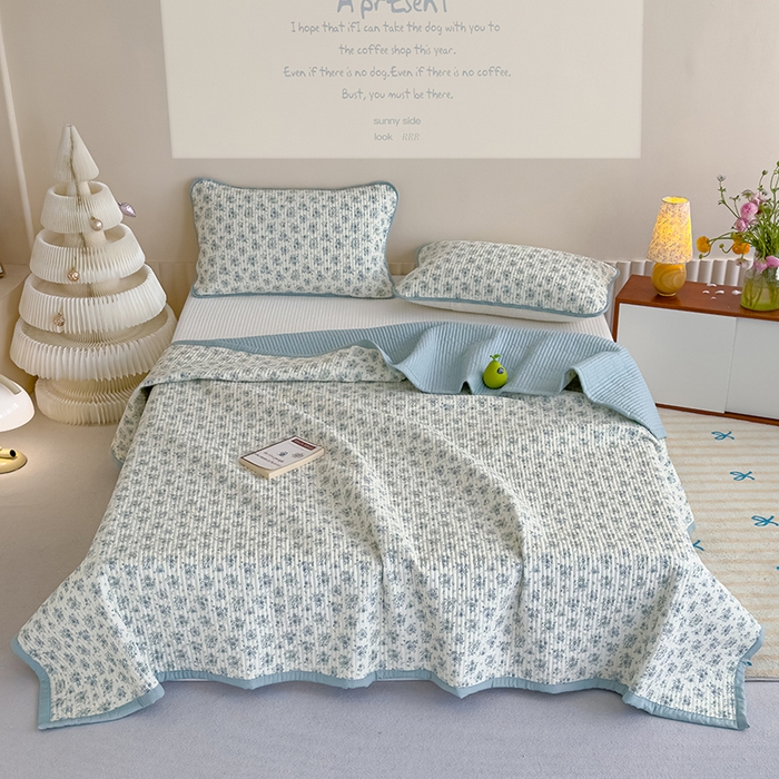 91家纺网 家纺一手货源 找家纺 贝扬思家纺 2025新款双层纱抗菌床盖三件套 春日与玫瑰