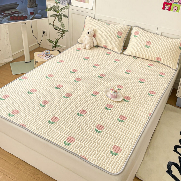 91家纺网 家纺一手货源 找家纺 沐慕 2025新款高克重小清新乳胶凉席-风格一 郁金香