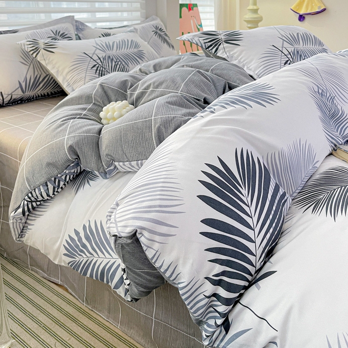 91家纺网 家纺一手货源 找家纺 朵朵家纺 2025新款亲肤水洗棉芦荟棉印花四件套 叶羽