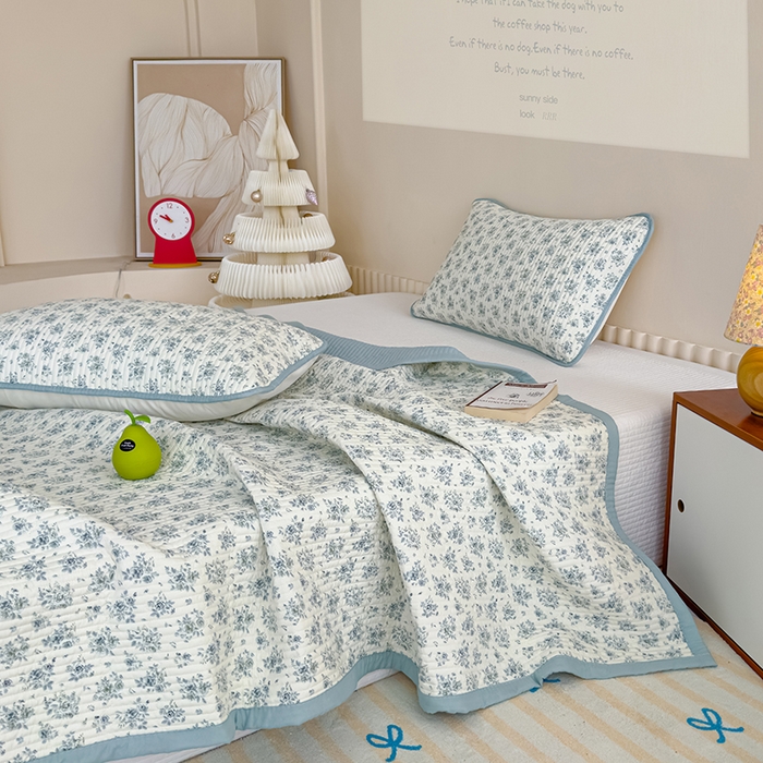 91家纺网 家纺一手货源 找家纺 贝扬思家纺 2025新款双层纱抗菌床盖三件套 春日与玫瑰