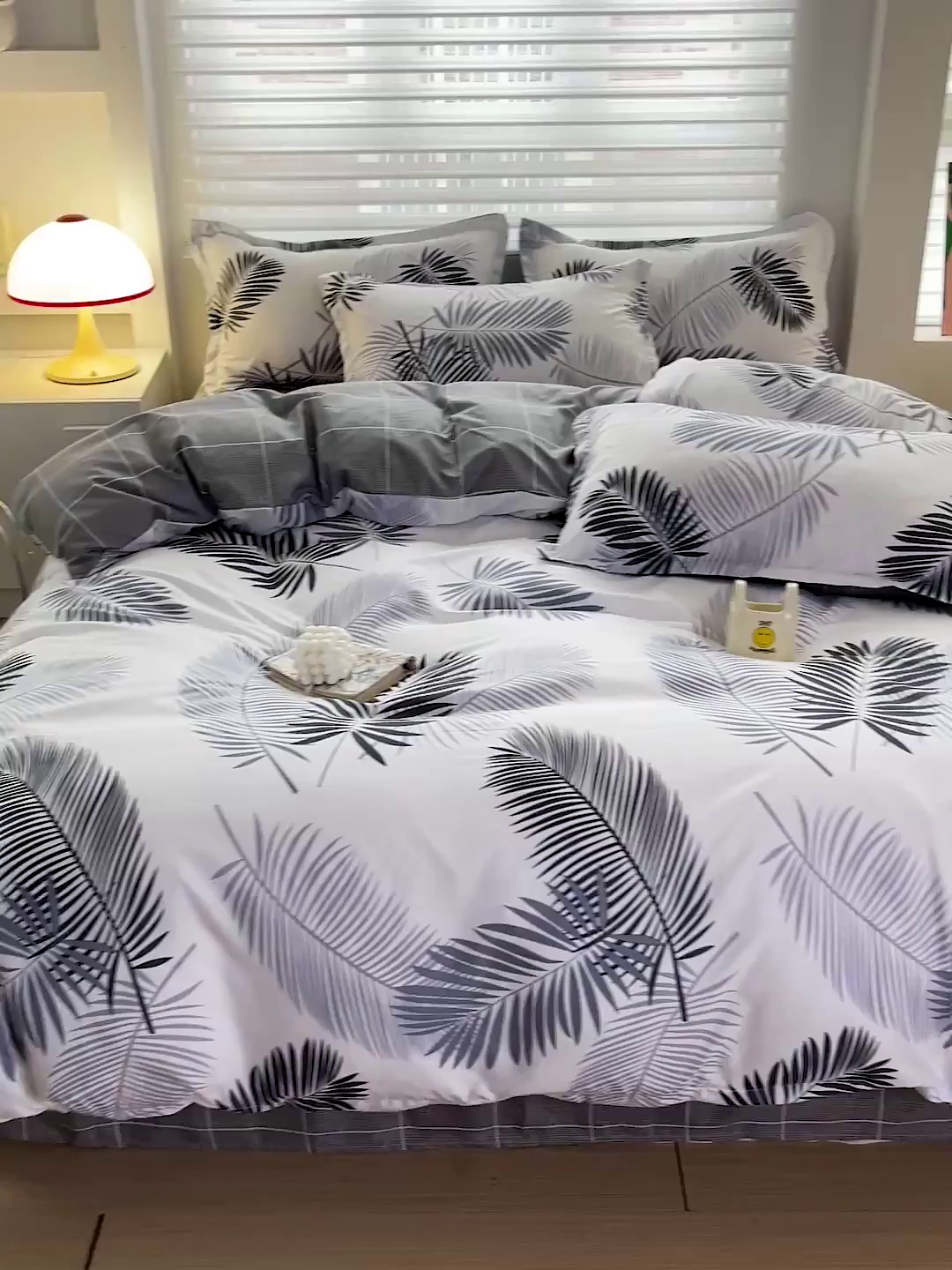 91家纺网 家纺一手货源 找家纺 朵朵家纺 2025新款亲肤水洗棉芦荟棉印花四件套 叶羽