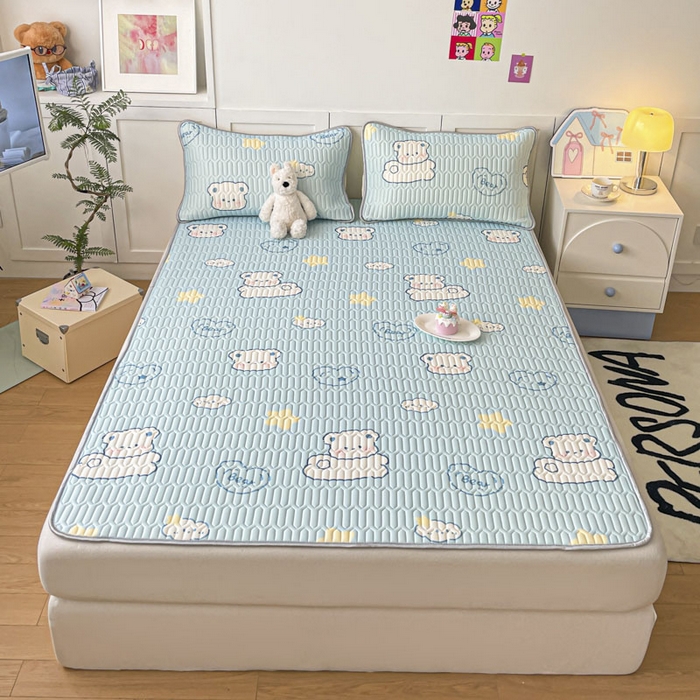 91家纺网 家纺一手货源 找家纺 沐慕 2025新款高克重小清新乳胶凉席-风格一 云朵小熊