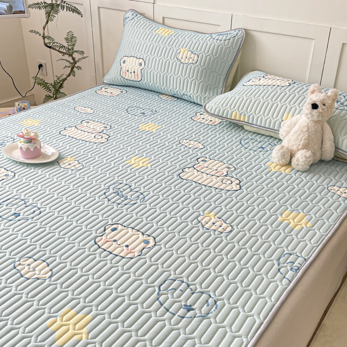 91家纺网 家纺一手货源 找家纺 沐慕 2025新款高克重小清新乳胶凉席-风格一 云朵小熊