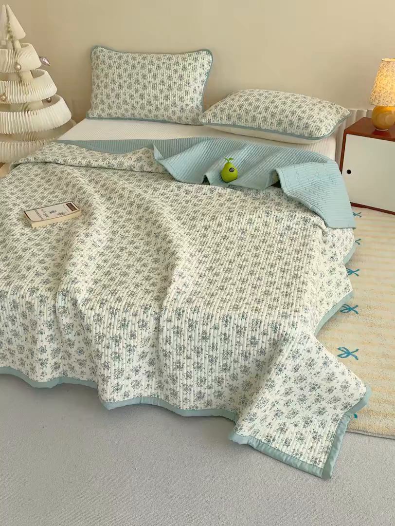 91家纺网 家纺一手货源 找家纺 贝扬思家纺 2025新款双层纱抗菌床盖三件套 春日与玫瑰