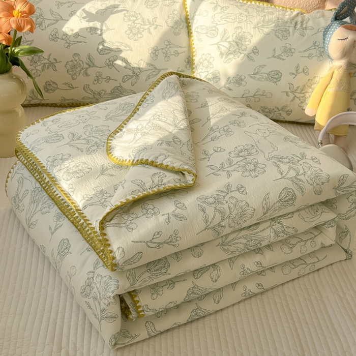 韩巢家纺 2025夏季新款A类云感双层纱花边款夏被夏凉被空调被薄被子 贝壳边-海像森林