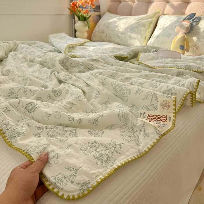 91家纺网 家纺一手货源 找家纺 韩巢家纺 2025夏季新款A类云感双层纱花边款夏被夏凉被空调被薄被子 贝壳边-海像森林