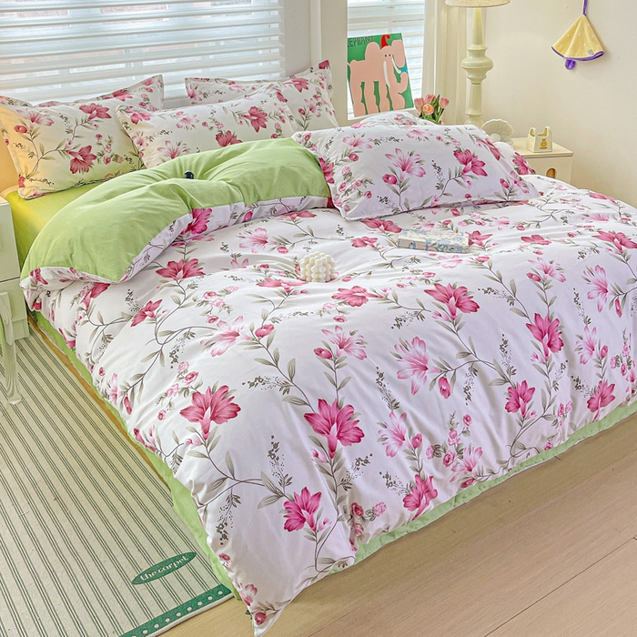 91家纺网 家纺一手货源 找家纺 朵朵家纺 2025新款亲肤水洗棉芦荟棉印花四件套 紫鸢