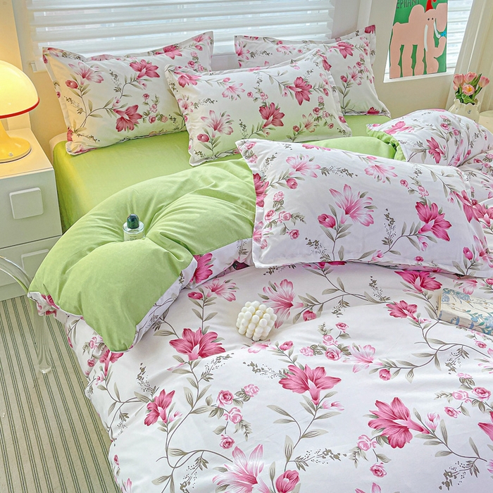 91家纺网 家纺一手货源 找家纺 朵朵家纺 2025新款亲肤水洗棉芦荟棉印花四件套 紫鸢