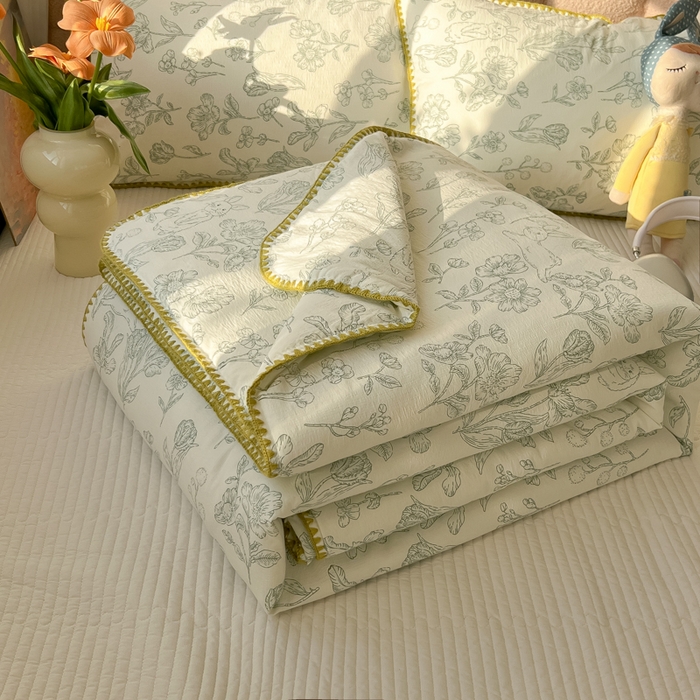 91家纺网 家纺一手货源 找家纺 韩巢家纺 2025夏季新款A类云感双层纱花边款夏被夏凉被空调被薄被子 贝壳边-海像森林