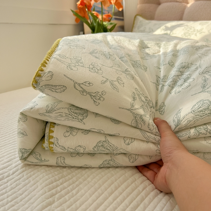 91家纺网 家纺一手货源 找家纺 韩巢家纺 2025夏季新款A类云感双层纱花边款夏被夏凉被空调被薄被子 贝壳边-海像森林