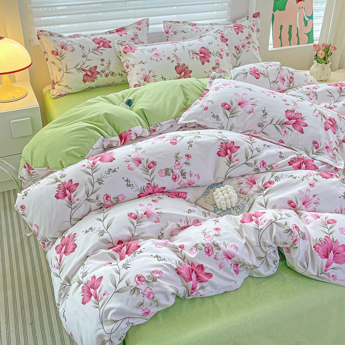 91家纺网 家纺一手货源 找家纺 朵朵家纺 2025新款亲肤水洗棉芦荟棉印花四件套 紫鸢