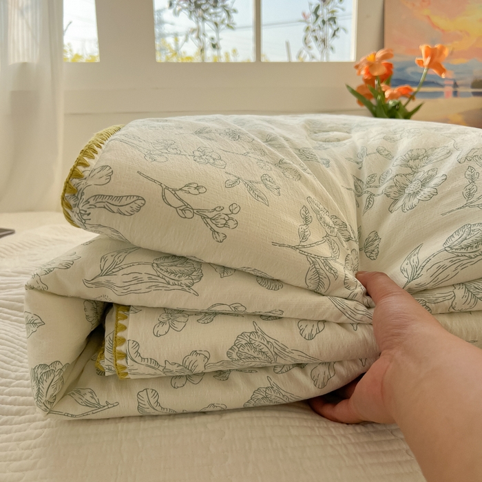 91家纺网 家纺一手货源 找家纺 韩巢家纺 2025夏季新款A类云感双层纱花边款夏被夏凉被空调被薄被子 贝壳边-海像森林