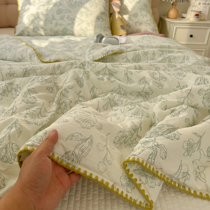 91家纺网 家纺一手货源 找家纺 韩巢家纺 2025夏季新款A类云感双层纱花边款夏被夏凉被空调被薄被子 贝壳边-海像森林