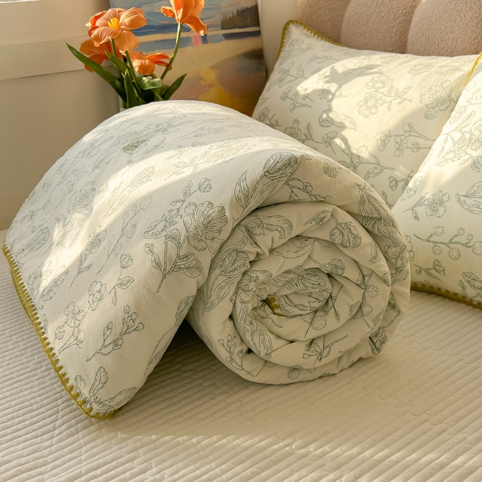 91家纺网 家纺一手货源 找家纺 韩巢家纺 2025夏季新款A类云感双层纱花边款夏被夏凉被空调被薄被子 贝壳边-海像森林