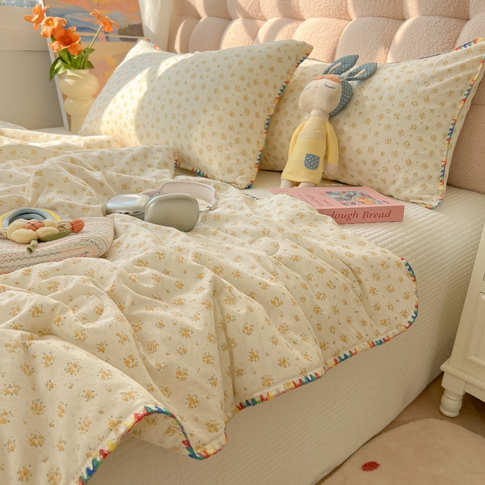 91家纺网 家纺一手货源 找家纺 韩巢家纺 2025夏季新款A类云感双层纱花边款夏被夏凉被空调被薄被子 贝壳边-橘子海