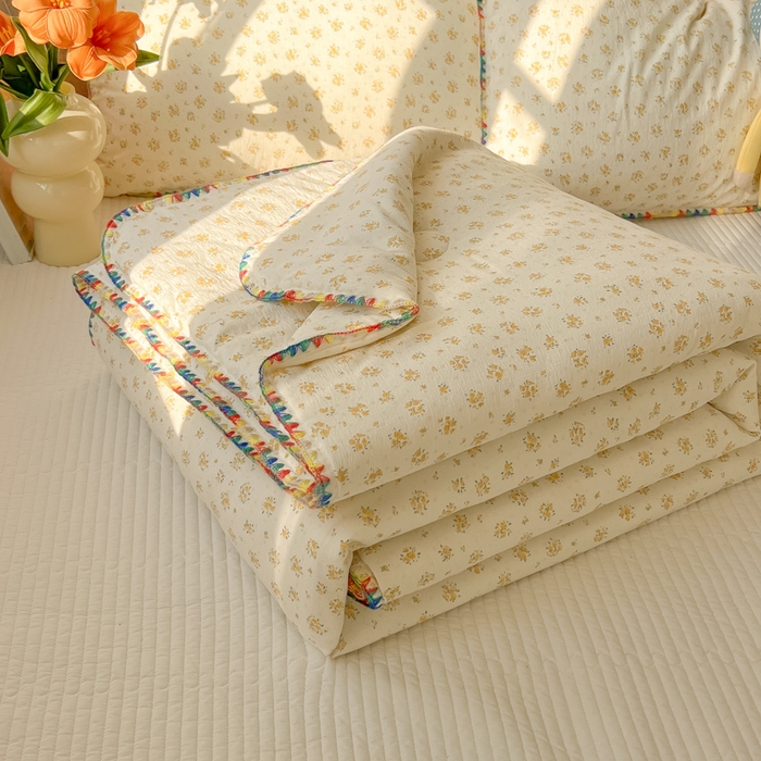 91家纺网 家纺一手货源 找家纺 韩巢家纺 2025夏季新款A类云感双层纱花边款夏被夏凉被空调被薄被子 贝壳边-橘子海